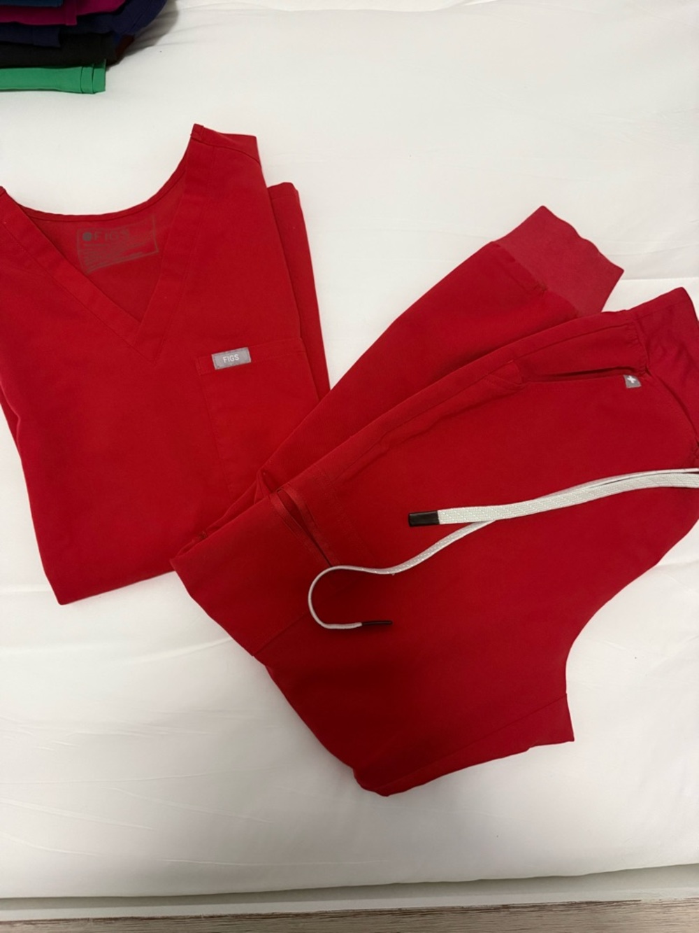 Figs Red V-Neck Scrub Top